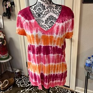 #704 NWT LOFt Medium Tie Dyed Pink Shirt